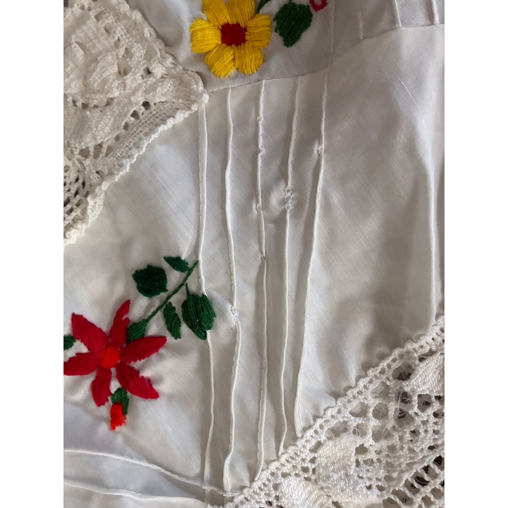 Vintage Hand Embroidered Floral Maxi Dress White Lace Boho Peasant L/XL - Picture 5 of 10